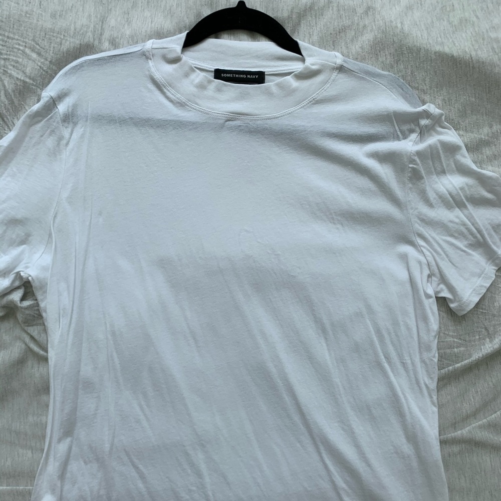 Something Navy Mock-neck White T-shirt